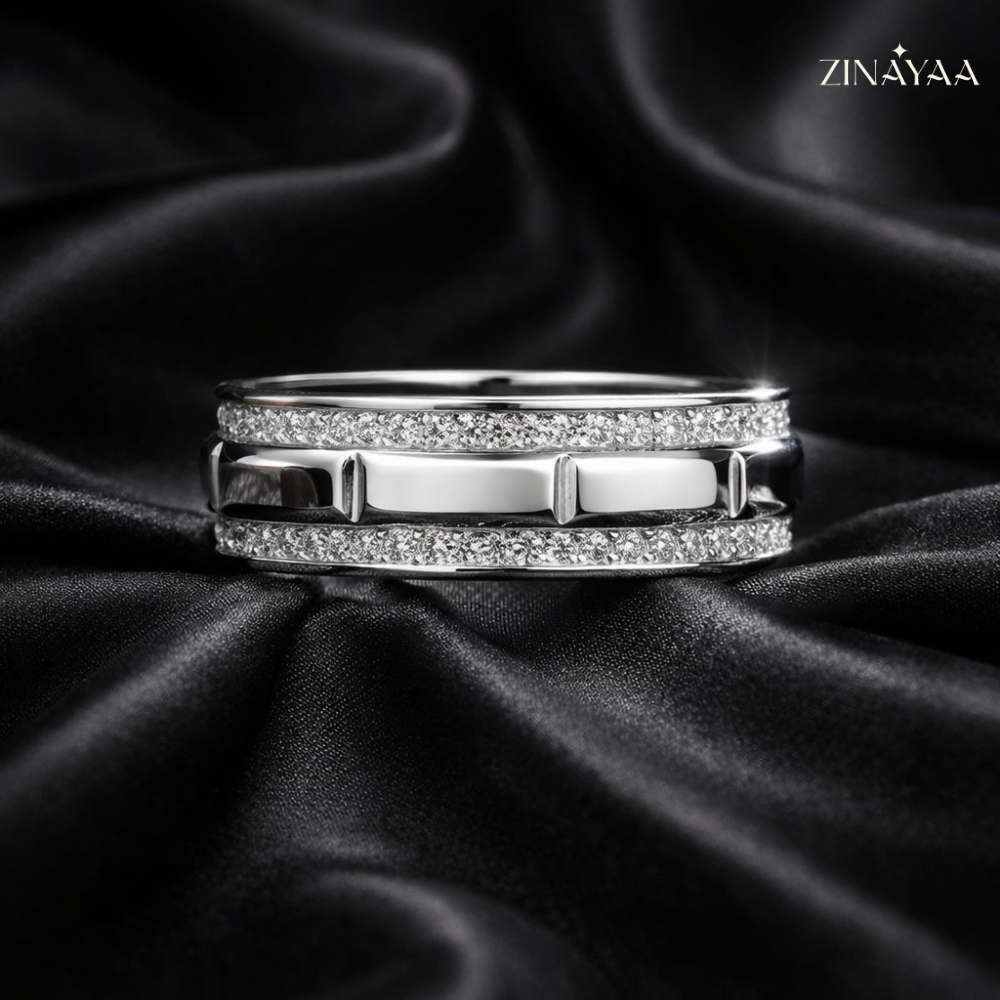 92.5 Sterling Silver Infinity Spark Band Adjustable Ring