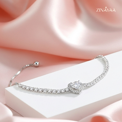 925 Sterling Silver Heart Elegance Adjustable Bracelet