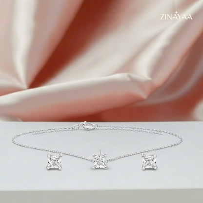 925 Sterling Silver Princess Cut Pendant & Stud Earrings Set