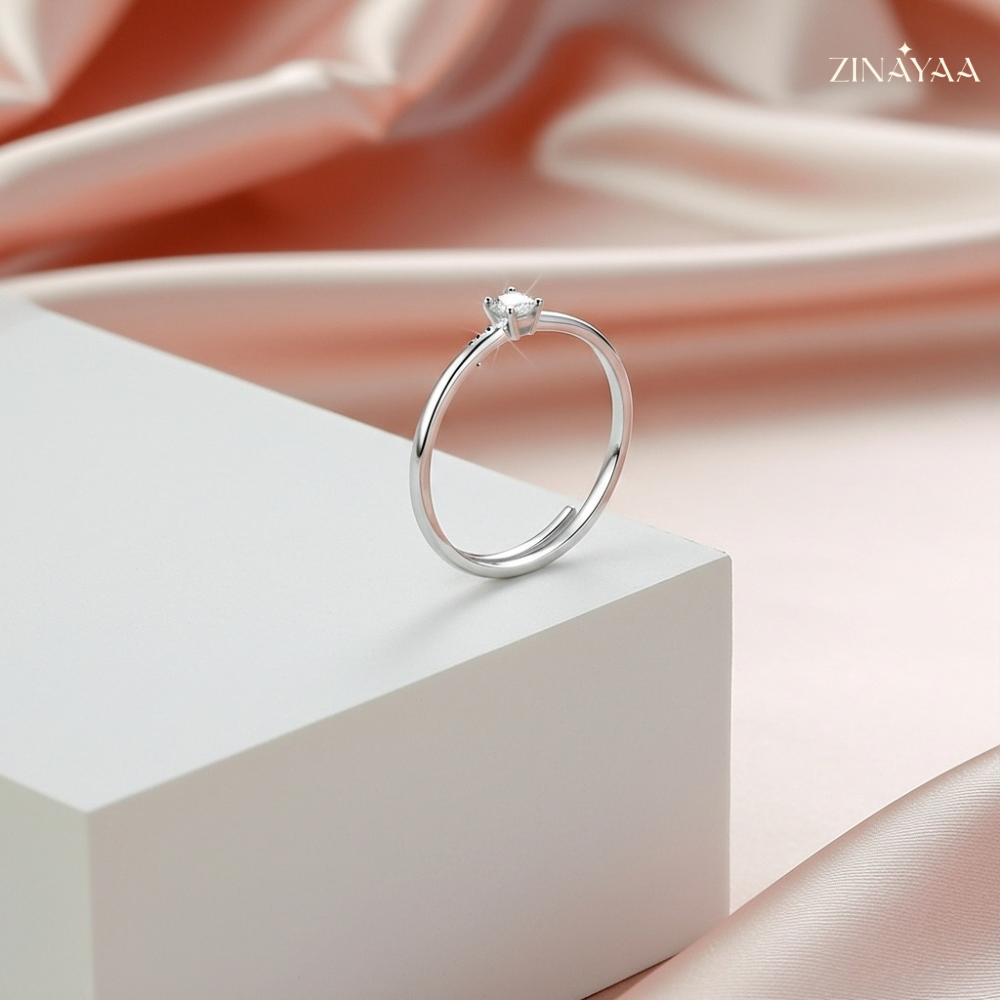 92.5 Sterling Silver Pure Promise Solitaire Women’s adjustable Ring