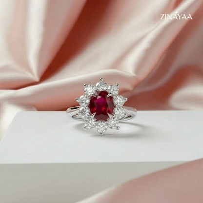 925 Sterling Silver Ruby Blossom Adjustable Ring