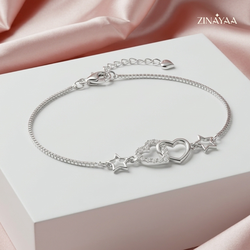 925 Sterling Silve Celestial Double Heart Sterling Silver Bracelet