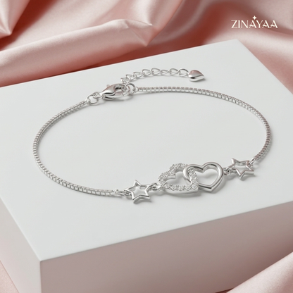 925 Sterling Silve Celestial Double Heart Sterling Silver Bracelet