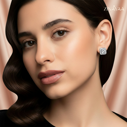 92.5 Sterling Silver Square Earrings Studs