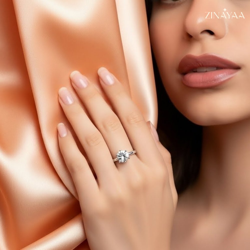 925 Sterling Silver Engagament Solitaire  Adjustable  Ring for Women