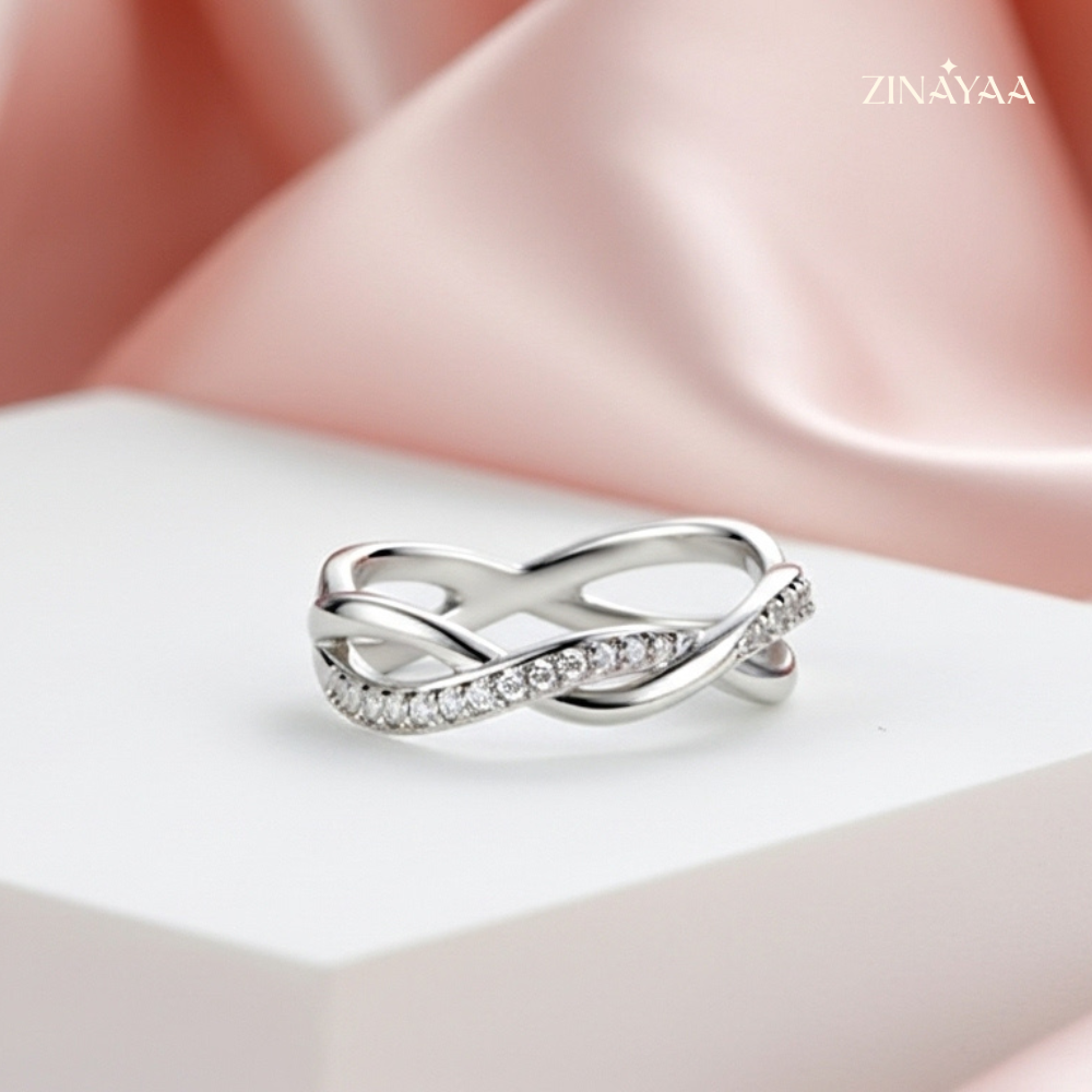 925 Sterling Silver Intertwined Sparkle Adjustable Ring