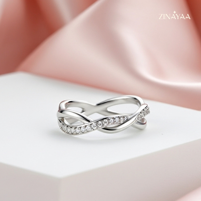 925 Sterling Silver Intertwined Sparkle Adjustable Ring