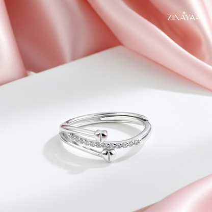 925 Sterling Silver Dual Heart Adjustable Ring