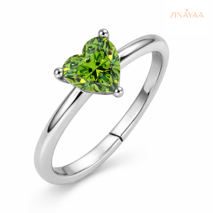925 Sterling Silver Green Heart Solitaire Adjustable Ring