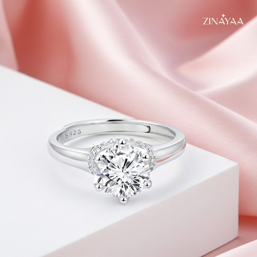 925 Sterling Silver Classic Solitaire Adjustable Ring
