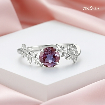 925 Sterling Silver Floral Amethyst Adjustable Ring