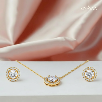 925 Sterling Silver Halo Sparkle Necklace & Stud Earrings Set