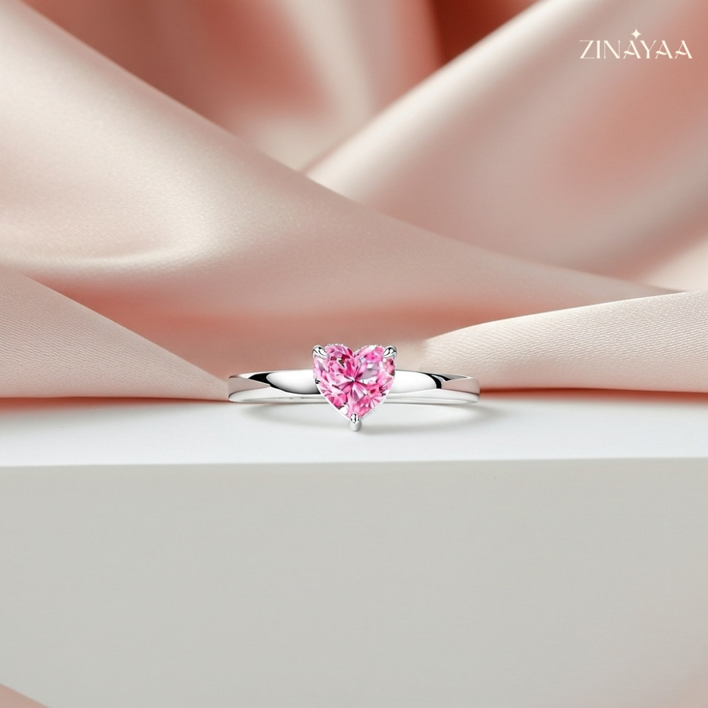 92.5 Sterling Silver Blush Heart Solitaire Adjustable Ring