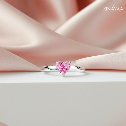92.5 Sterling Silver Blush Heart Solitaire Adjustable Ring