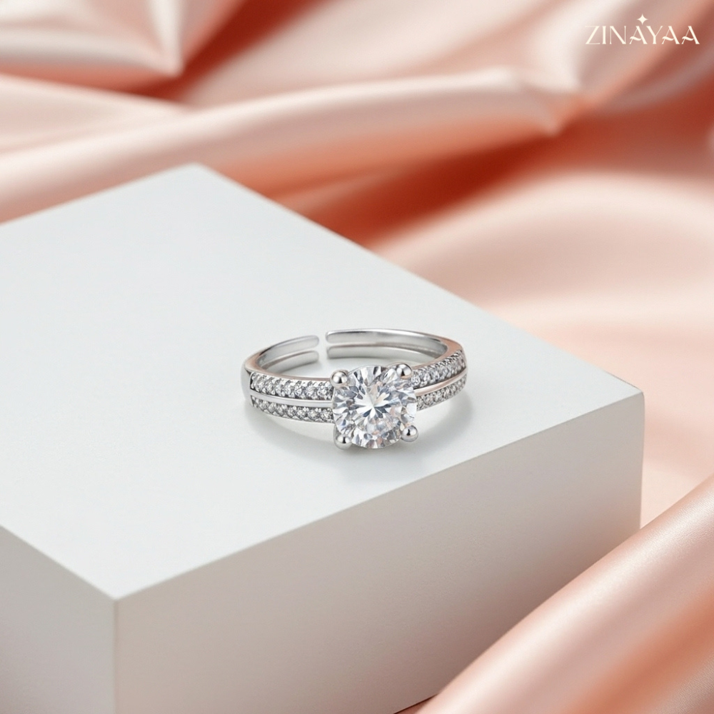 92.5 Sterling Silver Adjustable Solitaire Ring