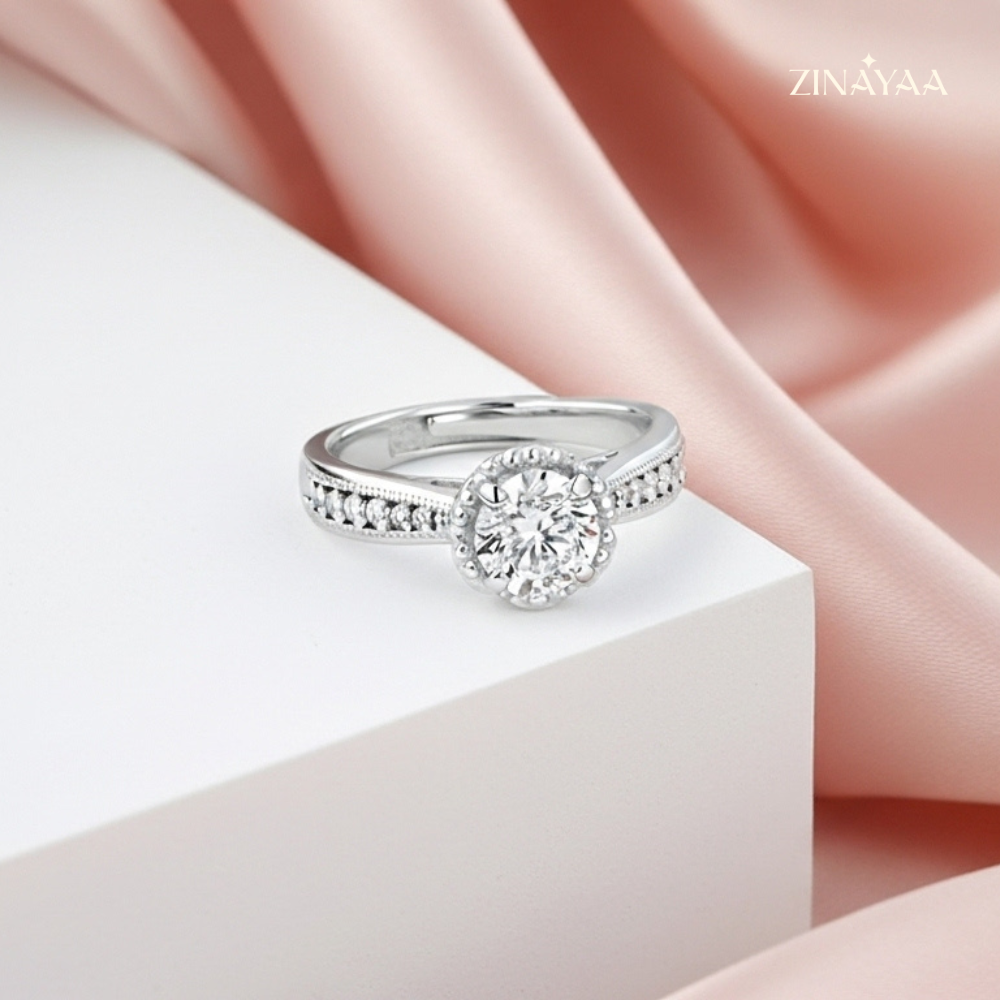 Zinayaa 925 Sterling Silver Crown Solitaire Adjustable Ring
