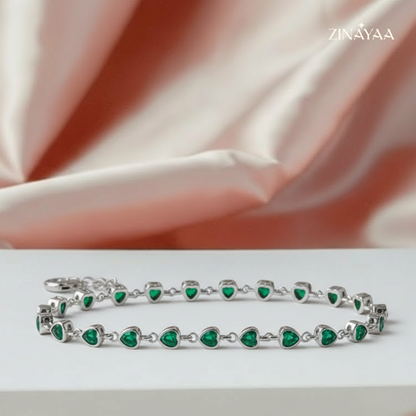 925 Sterling Silver Emerald Heart Bracelet