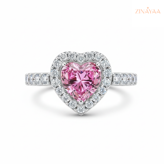 92.5 Sterling Silver Adjustable Heart Halo Ring