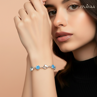 925 Sterling Silver Blue Heart Charm Bracelet