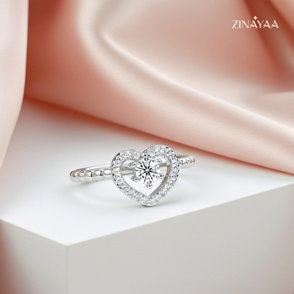 925 Sterling Silver Heart Halo Adjustable Ring