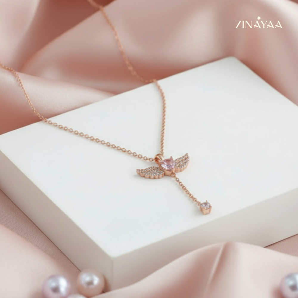 925 Sterling Silver Angel Heart Drop Necklace