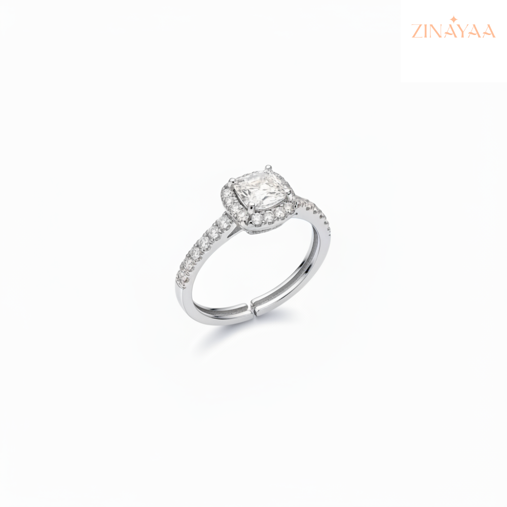 92.5 Sterling Silver Radiant Halo Adjustable Ring