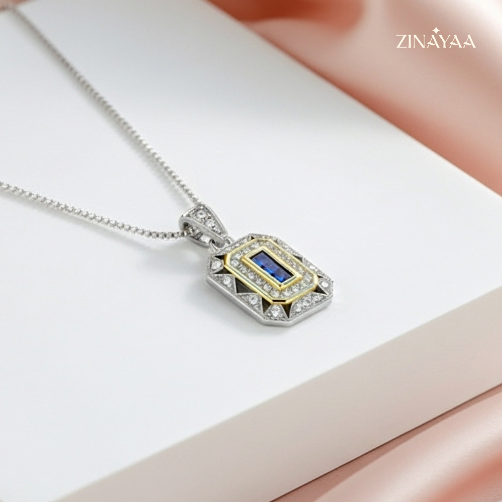 925 Sterling Silver Royal Blue Frame Adjustable Pendant Necklace