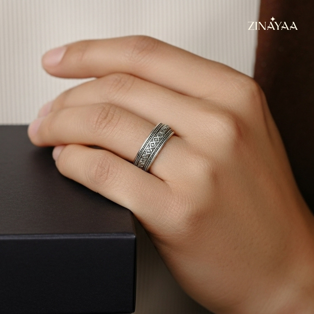 925 Sterling Silver Heritage Band Adjustable Ring for Men