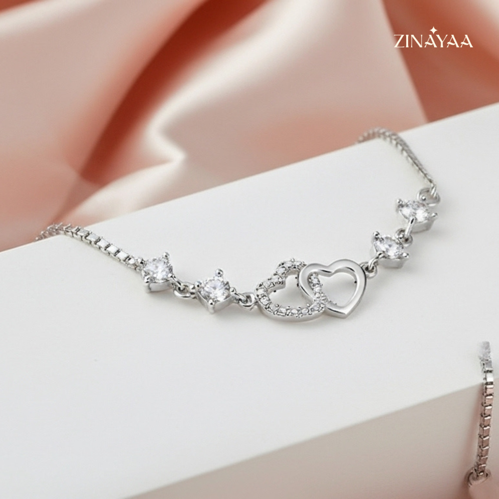 925 Sterling Silver Adjustable Double Heart Bracelet