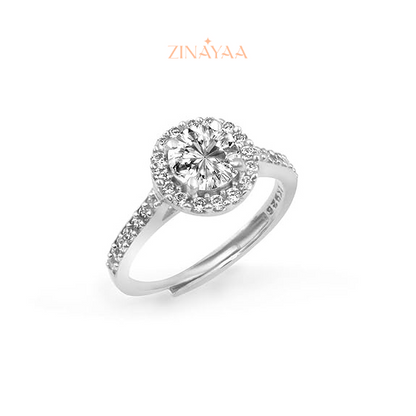 92.5 Sterling Silver Adjustable Round Halo Solitaire Ring