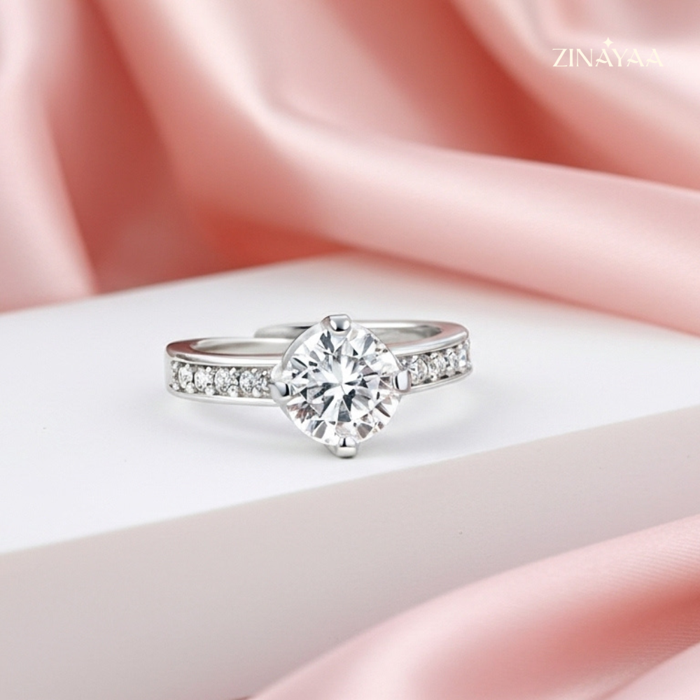 925 Sterling Silver Classic Solitaire Adjustable Ring