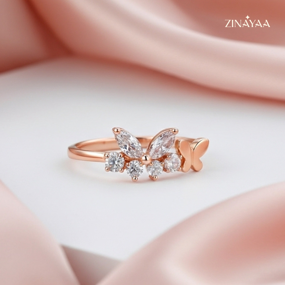 925 Sterling Silver Rose Gold Floral Spark Adjustable Ring