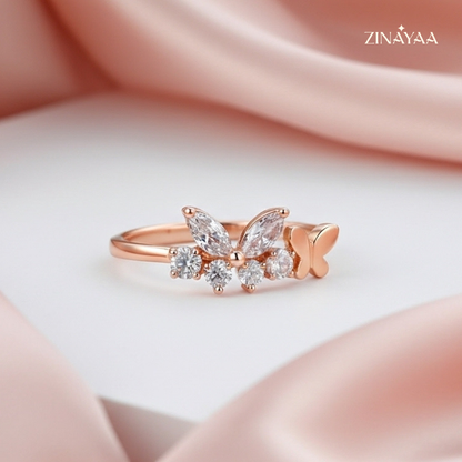 925 Sterling Silver Rose Gold Floral Spark Adjustable Ring