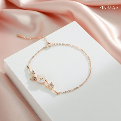 92.5 Sterling Silver Floral Rose Gold Bracelet