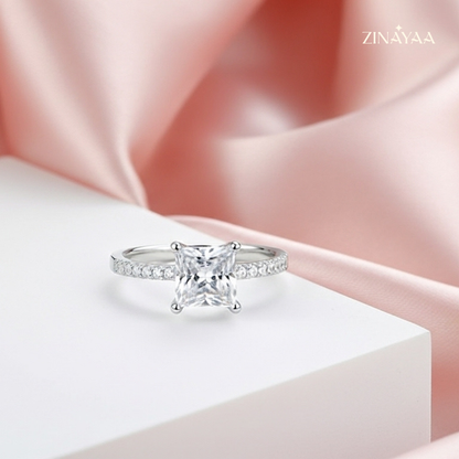 925 Sterling Silver Princess-Cut Sparkle Adjustable Ring