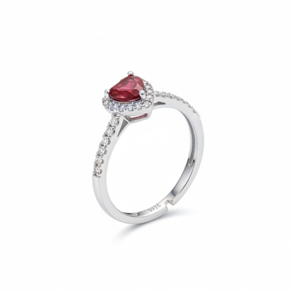 925 Sterling Silver Ruby heart Adjustable Ring for Women