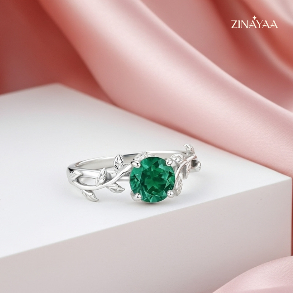 925 Sterling Silver Emerald Leaf Adjustable Ring