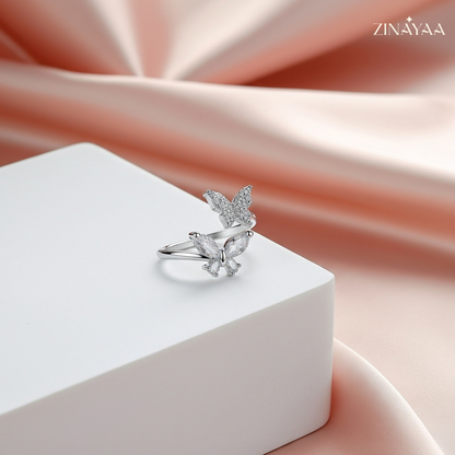 925 Sterling Silver Double Butterfly Adjustable Ring for Women