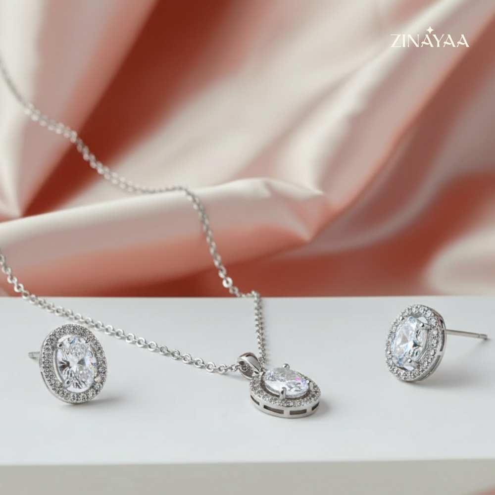 925 Sterling Silver Oval Halo Jewellery Set