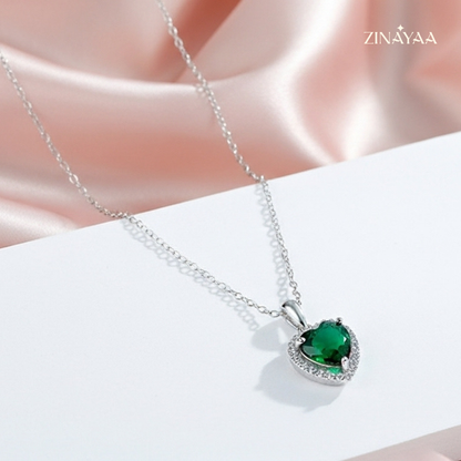 925 Sterling Silver Emerald Heart Halo Adjustable Pendant Necklace