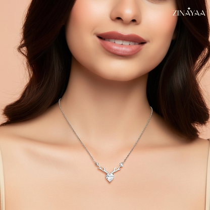 925 Sterling Silver Antler Heart Adjustable Pendant Necklace