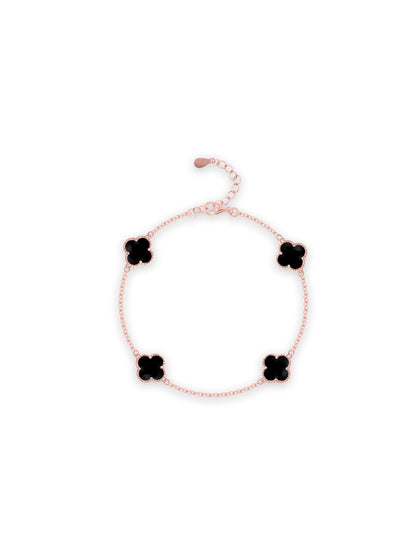 92.5 Sterling Silver Black Four Clover Bracelet