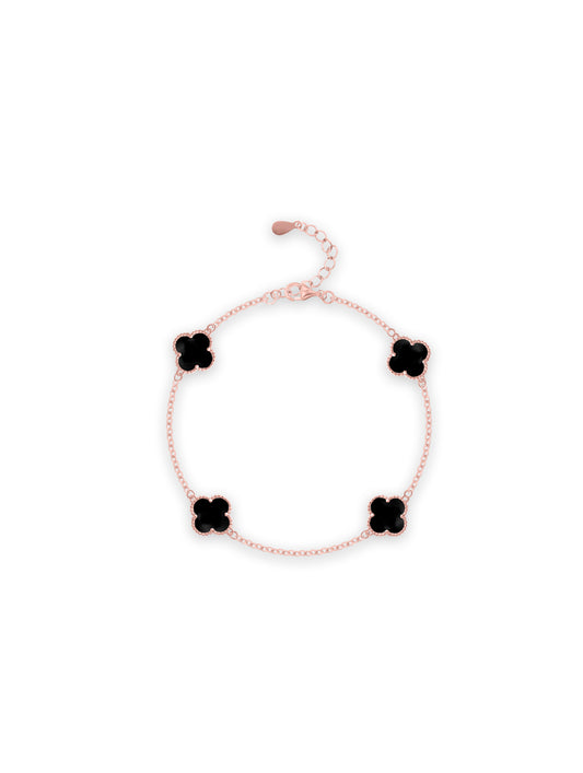 92.5 Sterling Silver Black Four Clover Bracelet
