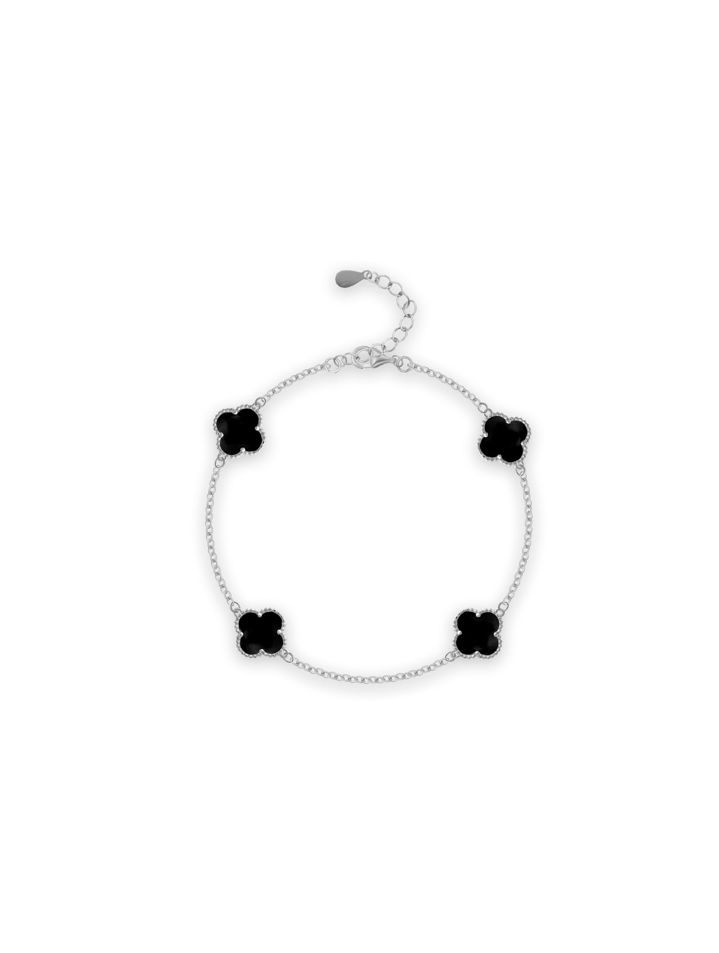 92.5 Sterling Silver Black Four Clover Bracelet