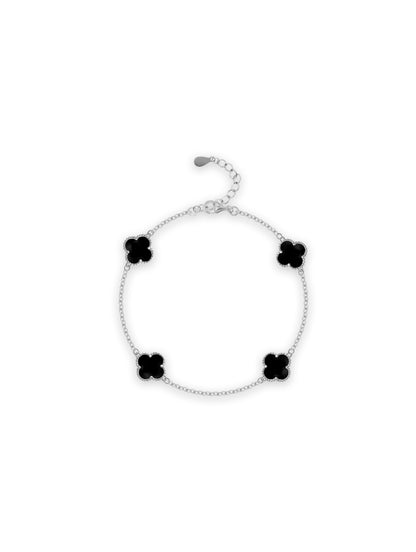 92.5 Sterling Silver Black Four Clover Bracelet