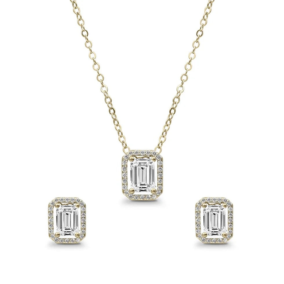 92.5 Sterling Silver Emerald cut Pendant Set