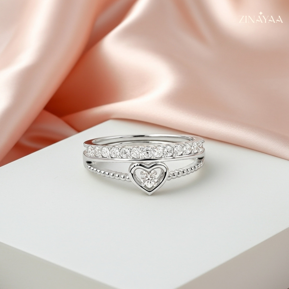92.5 Sterling Silver Adjustable Heart Accent Ring