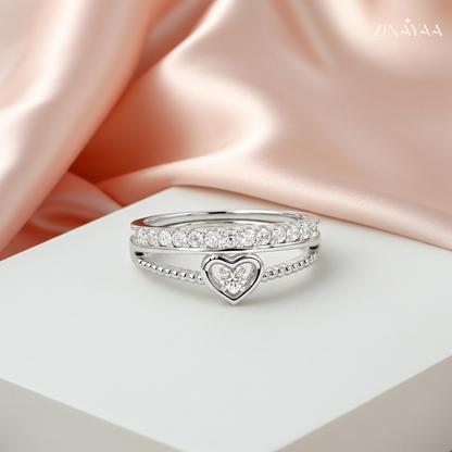 92.5 Sterling Silver Adjustable Heart Accent Ring