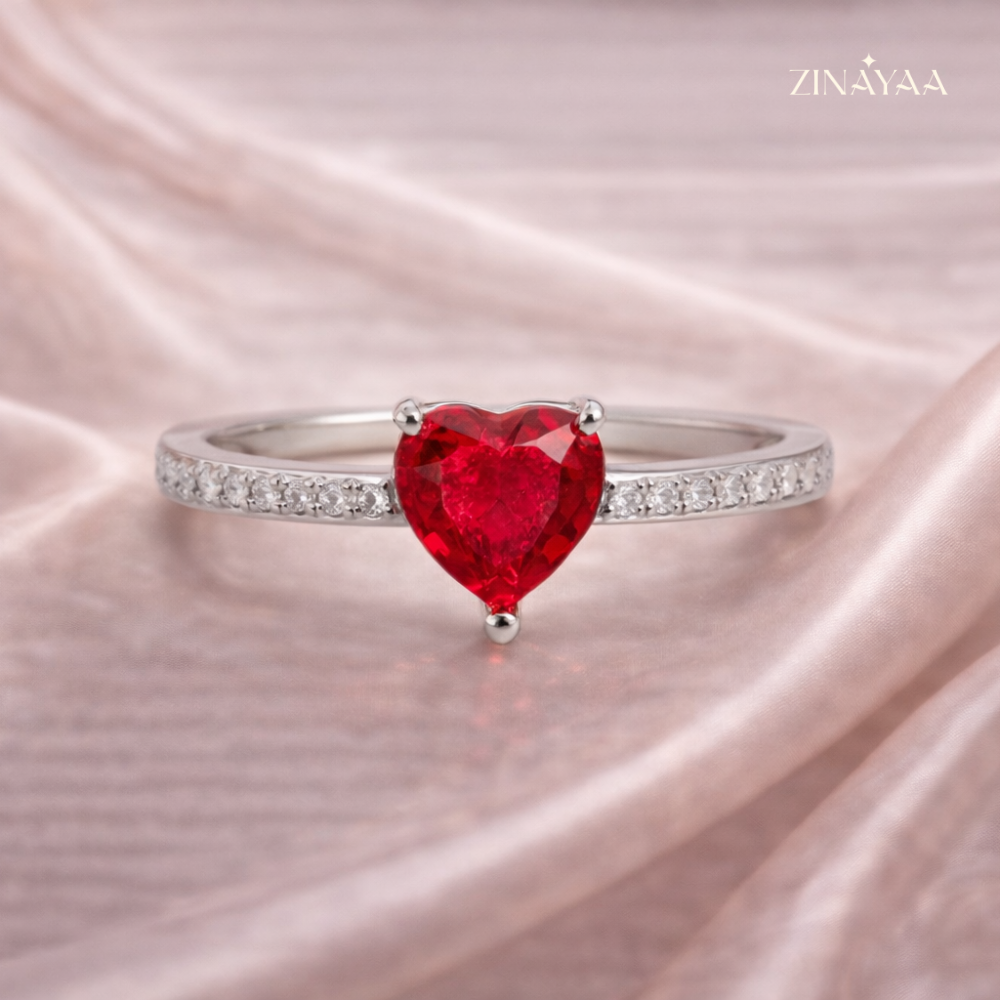 925 Sterling Silver Ruby Heart Adjustable Ring