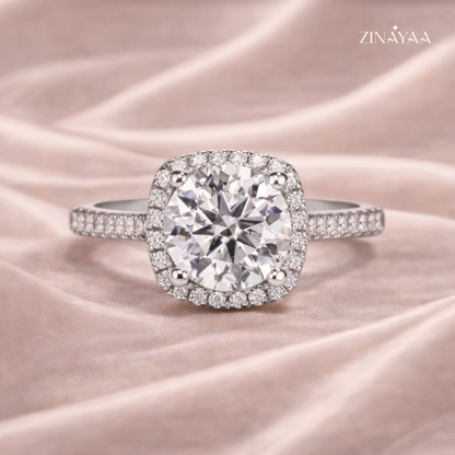 925 Sterling Silver Halo Solitaire Adjustable Ring